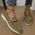 thumbnail image 2 of Mocassins Kaki pour Femmes à Enfiler Bout Rond Bout Fermé Semelle Plate Décontractés Printemps Été Chaussures Extérieur Intérieur Usage Quotidien Polyvalents Design Uni Taille 39, 2 of 9