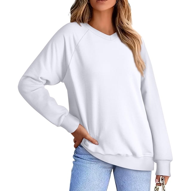 Chandails en Molleton Col en V pour Femmes Manches Longues Décontractées Tops Chandail Oversize