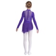 thumbnail image 4 of RUNQHUI Robe Justaucorps de Danse Ballet de Patinage Artistique pour Filles Enfants à Col Montant, Manches Longues, en Maille, Brillante avec Strass, Violet 10, 4 of 7