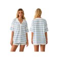 thumbnail image 3 of FOCUSNORM Women Pajamas Set 2 Pieces Loungewear Suits Stripe Contrast Color Button Crochet Knit Tops and Shorts Lounge Sets, 3 of 9