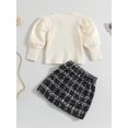 thumbnail image 3 of Faithtur 2PCS Toddler Girls Fall Outfits, Long Lantern Sleeve Ribbed Knit Tops + Tweed Skirt Set, 3 of 9