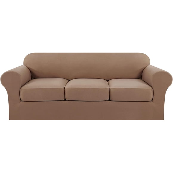 Stretch Sofa Covers with Separate Seat Cushion Covers, Ultra Soft Fitted Spandex Sofa Cover, Washable and Pill-Free with Elastic Bottom (Camel, 4 Seater)