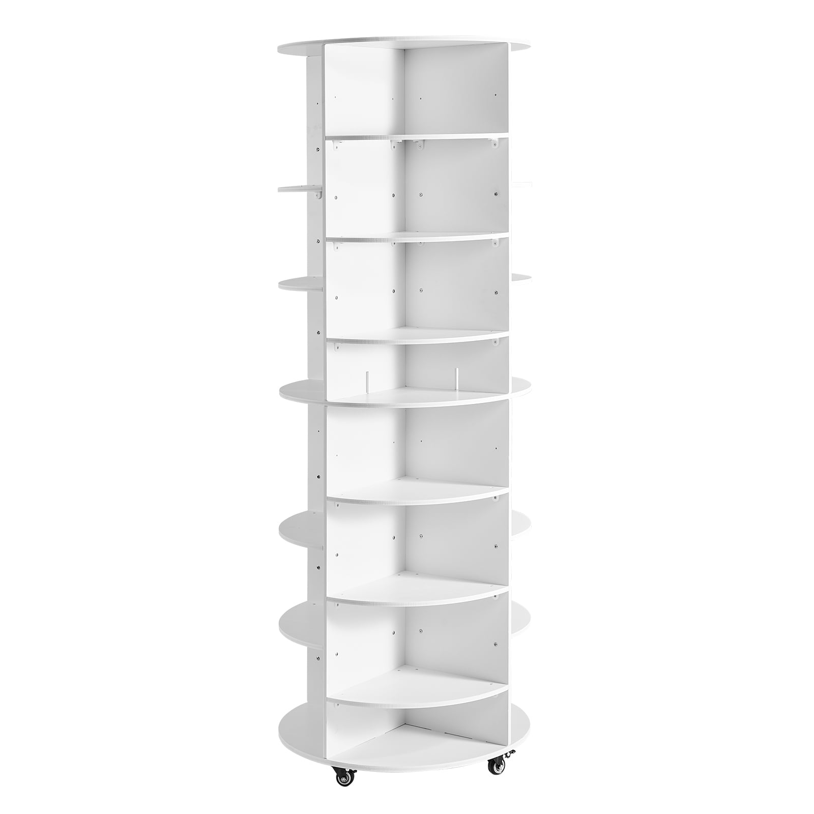 KFFKFF 7 Tier Rotating Shoe Rack Tower with Adjustable Shelves, Movable 360° Spinning Carousel Display with Wheels, Lazy Susan Organizer Closet, White