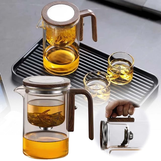 WIFKLSIIPG Water Separation Glass Teapot with Wooden Handle Witchcraft Teapot Magical Teapot Glass Teapot with Infuser Glass Teapot with Strainer Clear Teapot Tea Water Separation Teapo