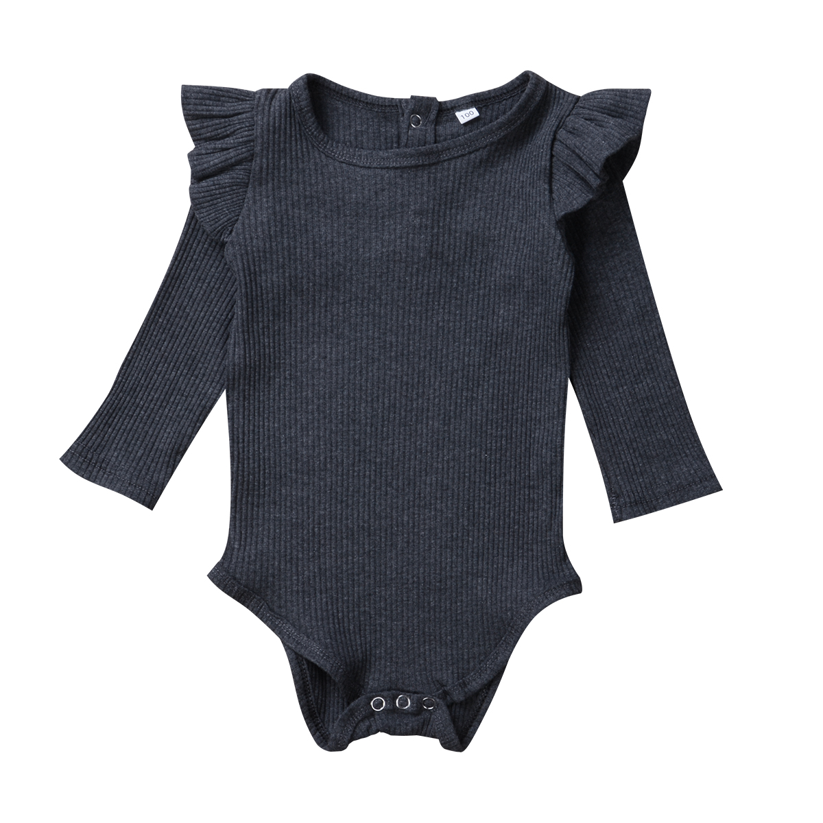 Faithtur Baby Boy Girl Long Sleeve Romper Ruffled Solid Color Bodysuit
