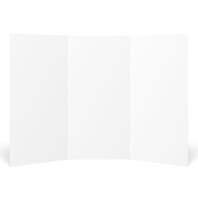 FORMIT White Trifold Board 28X40 project presentation display board with a smooth white interior surface, shown fully open in a centered front view, made of durable corrugate with pre-scored folds for tri-fold setup, suitable for school and business presentations and protecting contents during transport.