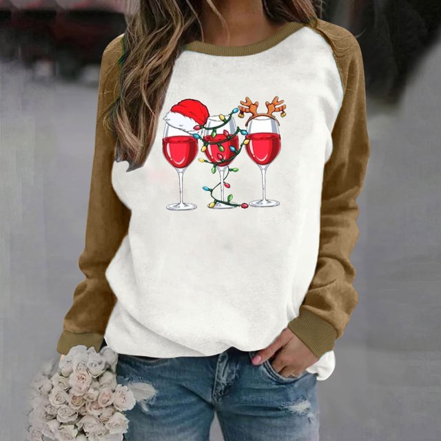 EGNMCR Chandails en Molleton à Capuche pour Femmes, Chandails en Molleton pour Femmes, Chandail à Capuchon Décontracté à Manches Longues pour Femmes, Hauts à Manches Longues Décontractés pour Femmes, Chemises Amples à Col Rond, Blouse Imprimée Graphique Women Blouse