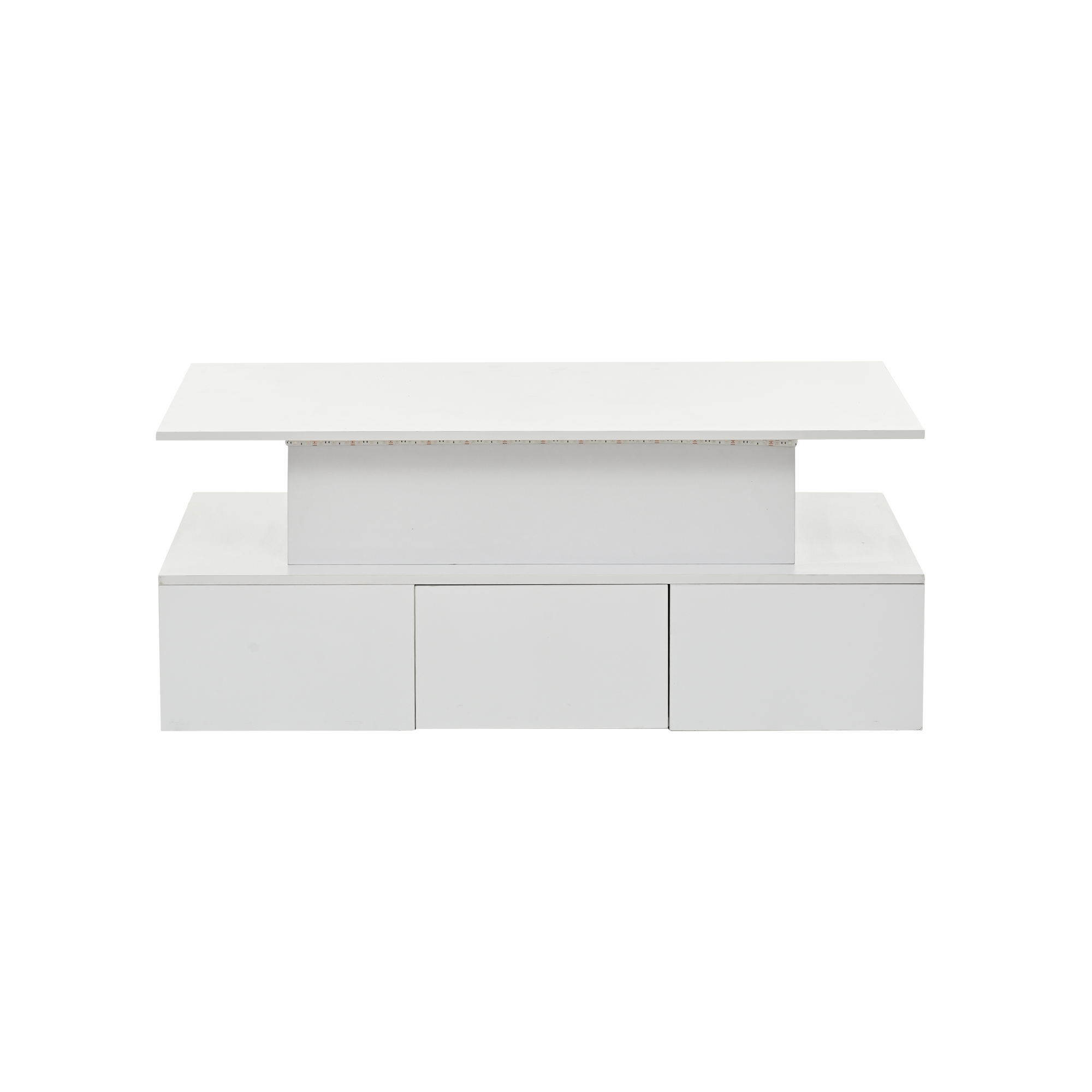 Homy Casa table basse blanche relevable avec 4 tiroirs, lumières LED et rangement caché pour salon