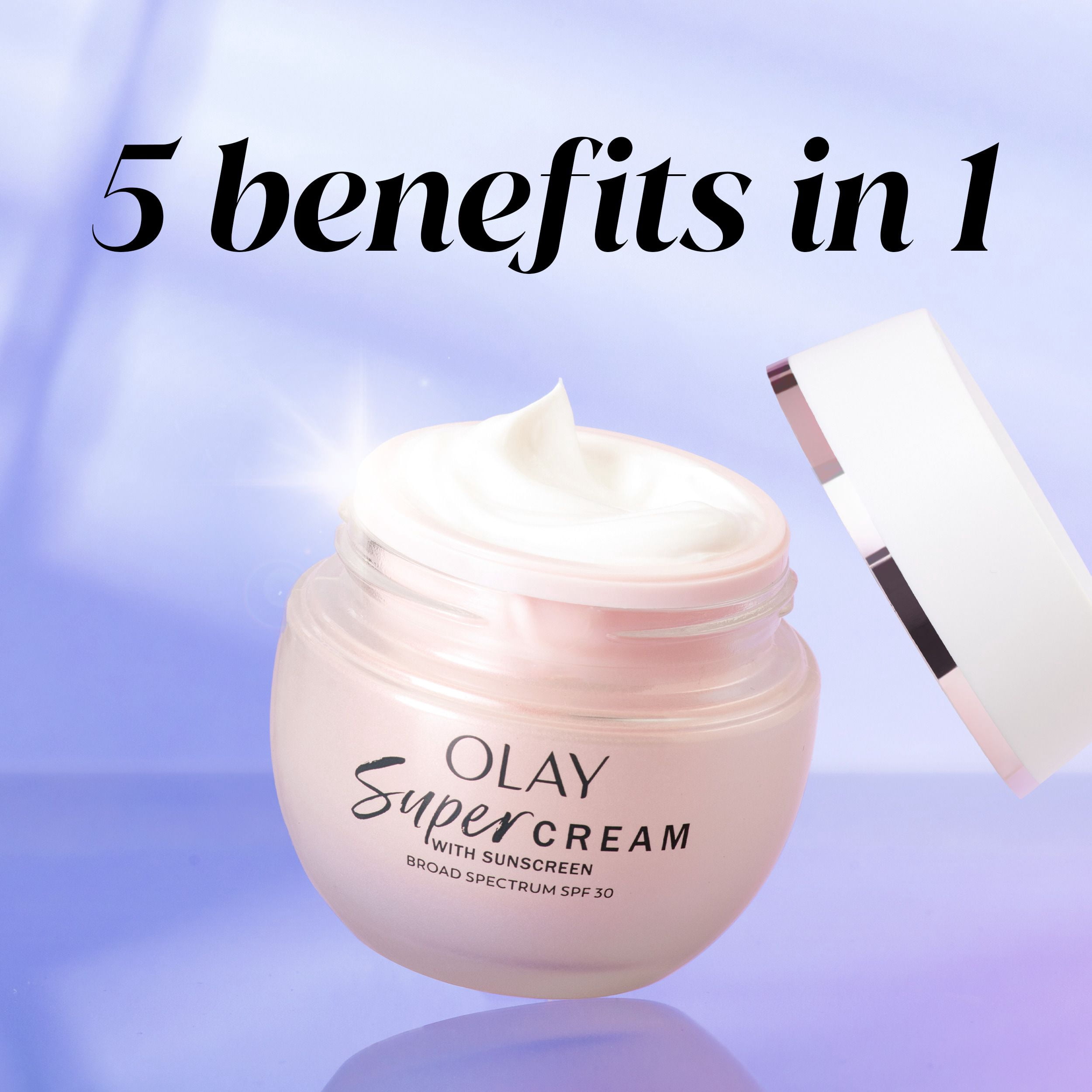 Super crème Olay avec écran solaire FPS 30, 50 mL (1,7 oz), hydratant ultraléger pour le visage qui hydrate, lisse, illumine, raffermit et protège avec FPS.