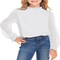 thumbnail image 1 of Chandail-Over Blanc à Manches Longues pour Filles avec Manches à Volants Pois Suisses Haut Blouse Col Rond 5-12 Ans, 1 of 7