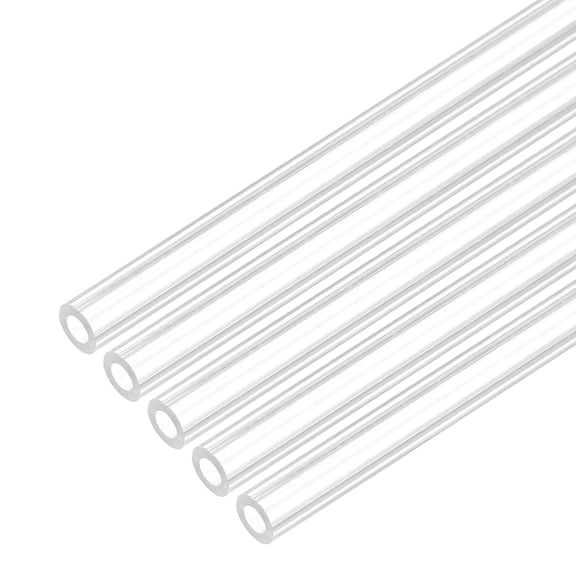 Uxcell 5Pcs Clear Rigid Acrylic Pipe, 3mm (0.12") ID x 5mm(0.2") OD x 300mm(12") L Plastic Round Tube PMMA Tubing for Plumbing Lighting Aquarium Tube Water Cooling System DIY Project