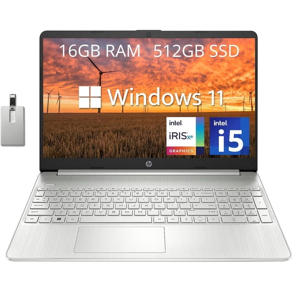 HP 15,6 Po FHD Quotidien Laptop, Intel Core i5-1135G7, 16 Go RAM, 512 Go PCIe SSD, Intel Iris Xe Graphics, Wi-Fi 6, Caméra HD True Vision, Clavier Pleine Grandeur, Windows 11 Famille, Argent, Carte USB 32 Go