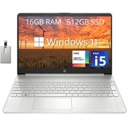 HP 15.6" FHD Everyday Laptop, Intel Core i5-1135G7, 16GB RAM, 512GB PCIe SSD, Intel Iris Xe Graphics, Wi-Fi 6, Ture Vision HD Camera, Full-Size Keyboard, Windows 11 Home, Silver, 32GB USB Card