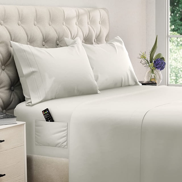 400 Thread Count 4 Piece Quality Sheet Set Deep Pocket 18 Inch 100% Egyptian Cotton Solid Pattern with 2 Side Pockets