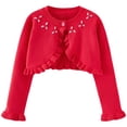 thumbnail image 1 of Girls Bolero Cardigan One-button Ruffle Open Front Cotton Knit Crop Shrug Jacket Toddler Kids Fall Spring Clothes (5 Years, Red), 1 of 6