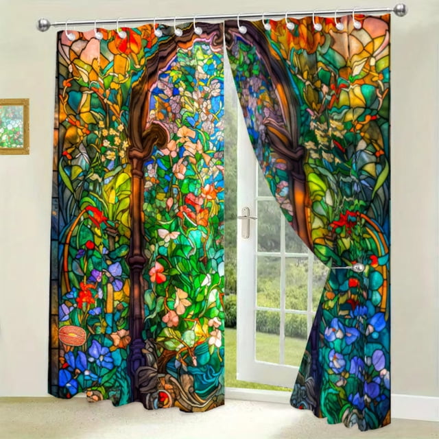 EGNMCR Décoration pour la Maison, Décoration de Pièce Rideaux Peints Longs Rideaux à Passe-Tringle pour Salon Chambre Fenêtre Porte Vitrée Imperméable Rideau Extérieur Pare-Soleil Décoration de Jardin Rideau en Polyester