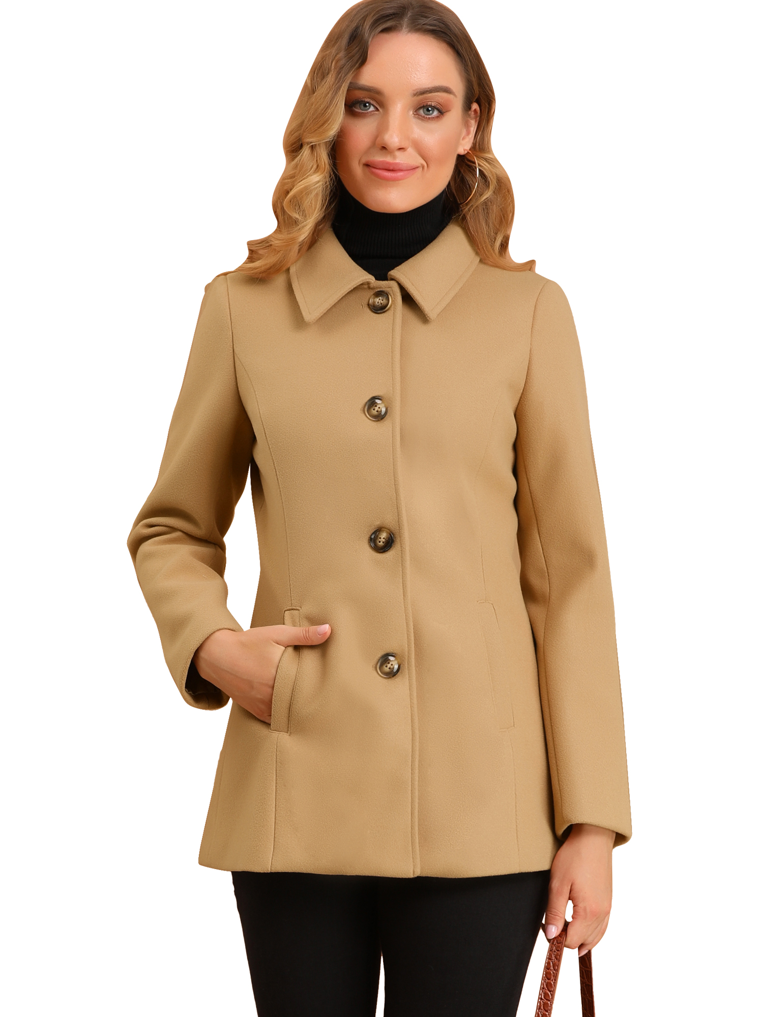 INSPIRE CHIC Women's Peter Pan Collar Single Breasted Overcoat Coat