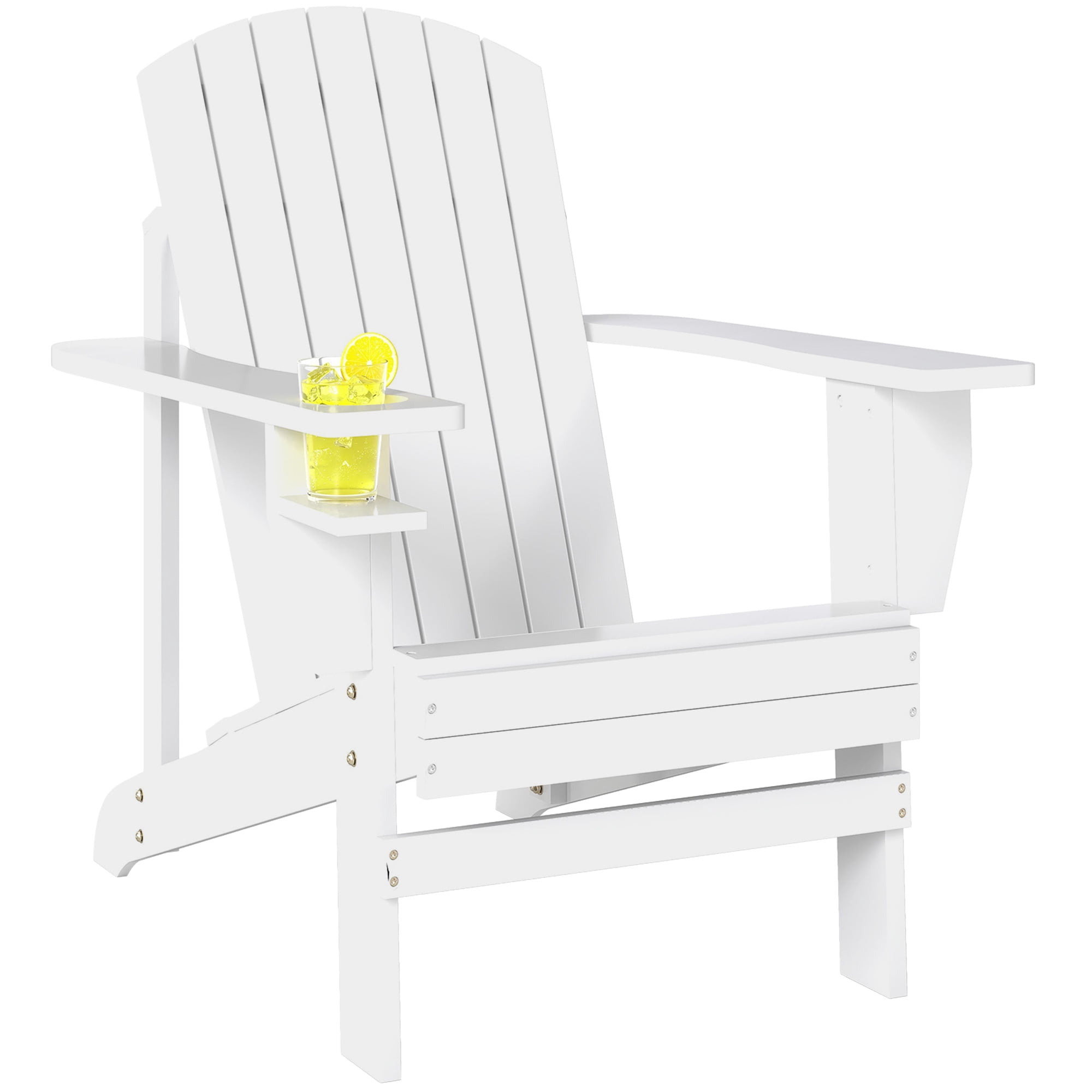 Outsunny Classic Adirondack Chair with Cup Holder for Backyard White