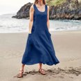 thumbnail image 1 of Ovzne Robes pour Femmes 2025 Robe Femme Été Mode Décontractée Couleur Unie Sans Manches Col Rond Robe avec Poches Jupe Robe de Vacances Liquidation, 1 of 6