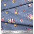 thumbnail image 3 of Soimoi Blue Poly Georgette Fabric Leaves,Small Circle & Floral Decor Fabric Printed BTY 42 Inch Wide, 3 of 3
