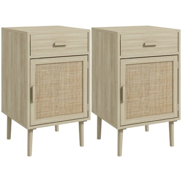 HOMCOM Bedside Table Set of 2 with Storage Drawer for Bedroom Living Room