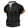 thumbnail image 1 of Birdeem T-Shirt Vintage à Lacets Manches Courtes Col Rabattu Patchwork pour Hommes, 1 of 11