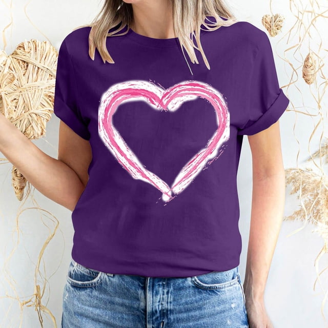 Pisexur T-shirt de la Saint-Valentin Haut T-shirt de la Saint-Valentin pour Femme Amour Imprimé T-shirt à Manches Courtes Haut à Manches Courtes Col Rond Haut/chemise