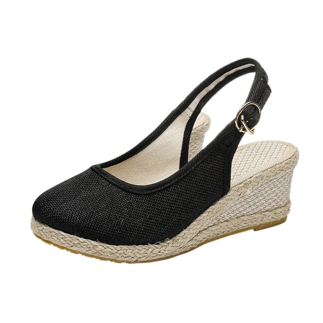 Sandale Espadrille à Talon Compensé à Bout Fermé pour Femmes, Style Mondain, à Bride Arrière