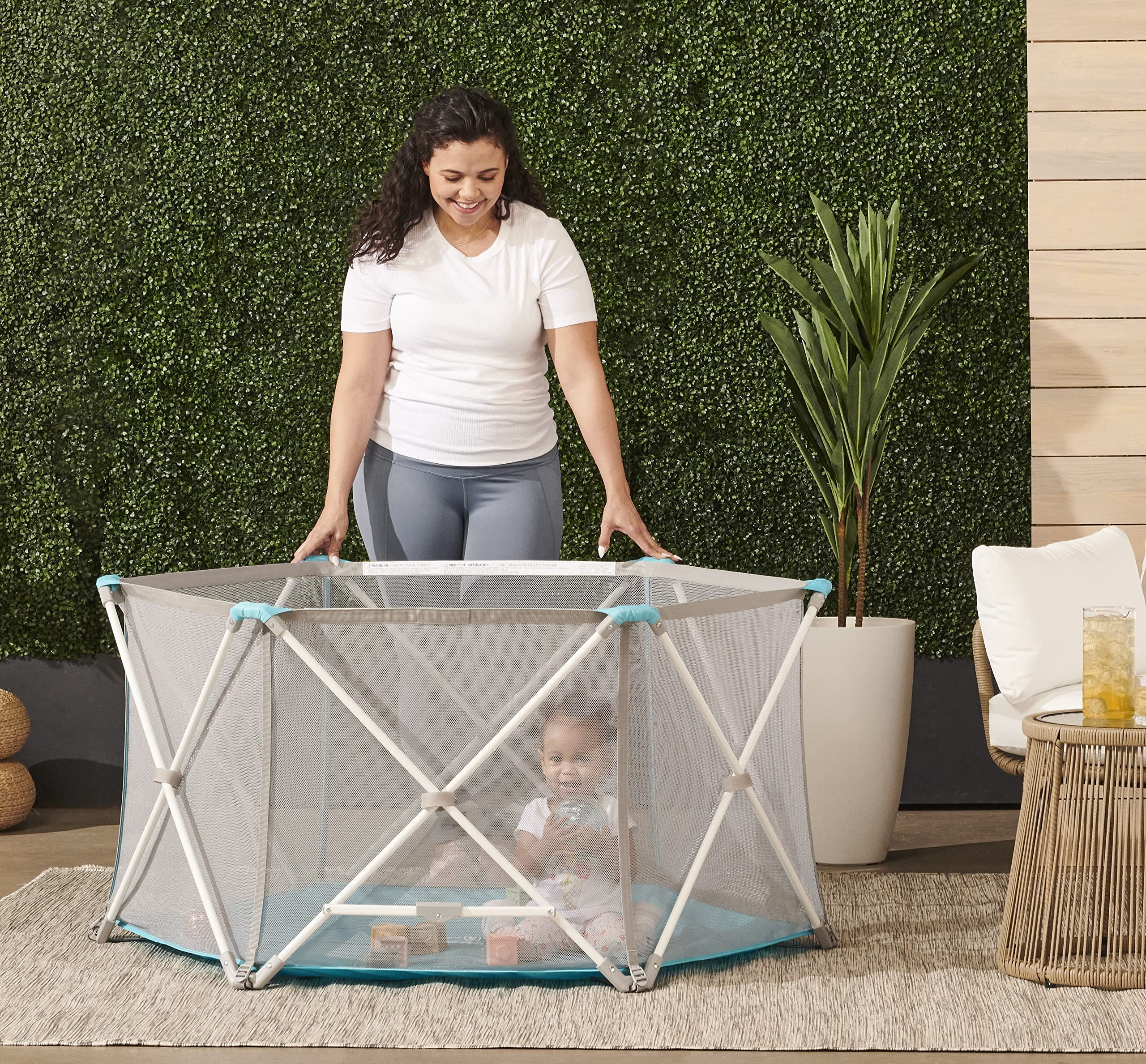Regalo Ma Cour de Jeu Portable Intérieur et Extérieur, Lavable, Blancgrisarcelle, 6 Panneaux