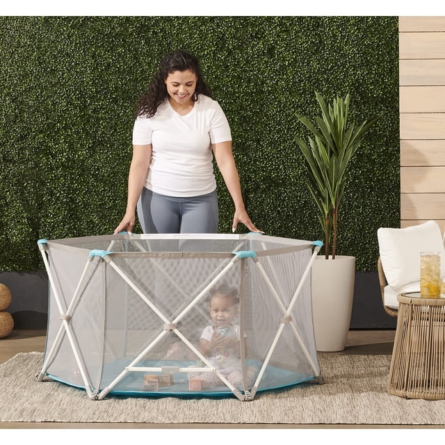 Regalo Ma Cour de Jeu Portable Intérieur et Extérieur, Lavable, Blancgrisarcelle, 6 Panneaux