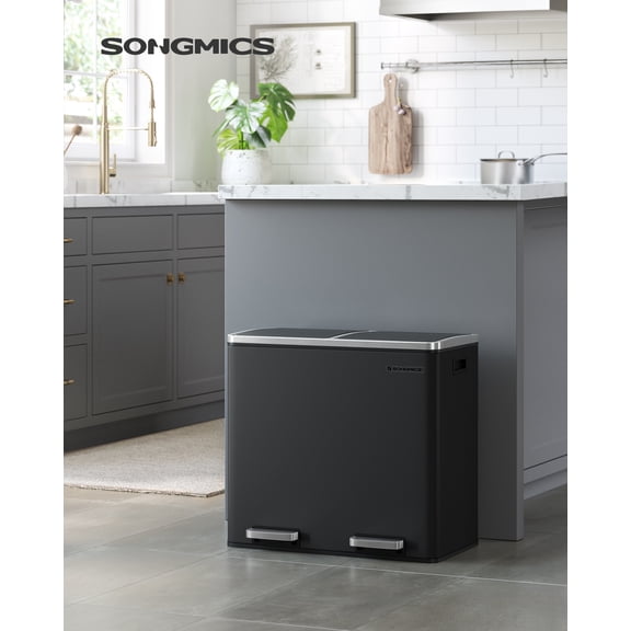 SONGMICS Garbage Can, 2 x 6.3 Gallon (2 x 24 L) Trash Can, Recycle Bin with Soft-Close Lids, Pedals, and Inner Buckets for Kitchen