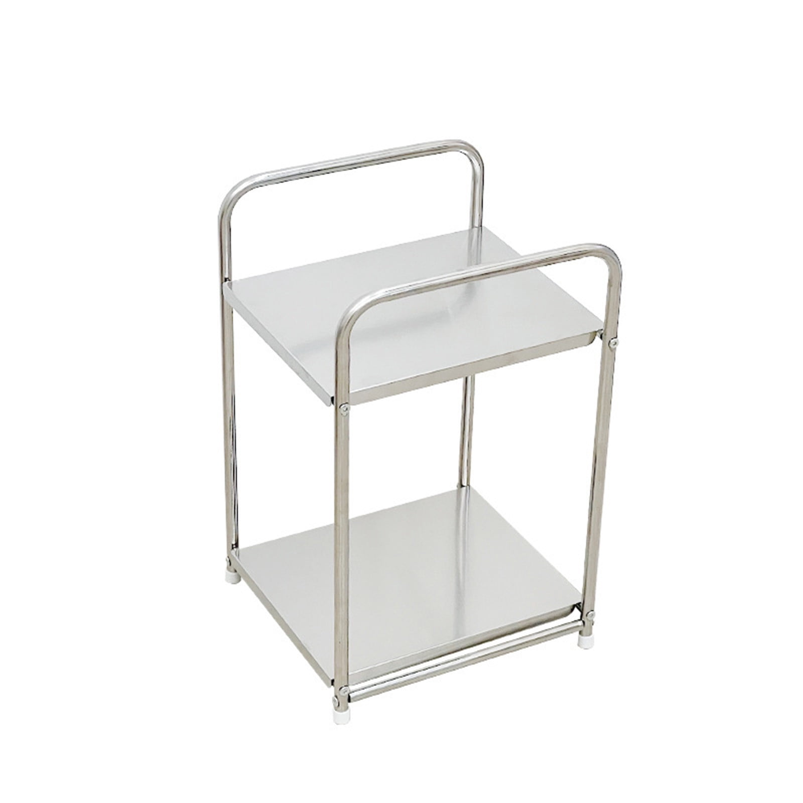 Dadatutu Stainless Steel Small Side Table Storage Shelf for Small Spaces, 12" X10" X19", 2-Tier Square Bed Nightstand Couch Table for Living Room Bedroom, Silver