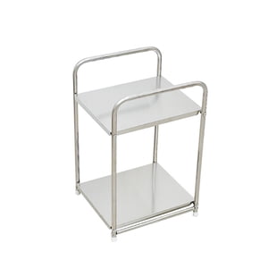 Dadatutu Stainless Steel Small Side Table Storage Shelf for Small Spaces, 12" X10" X19", 2-Tier Square Bed Nightstand Couch Table for Living Room Bedroom, Silver