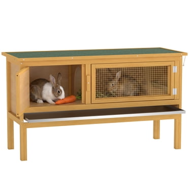 PawHut Wooden Rabbit Hutch, Indoor Outdoor Bunny Cage with Tray