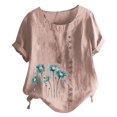 thumbnail image 2 of TopLLC Chemises Mexicaines pour Femmes Hauts Brodés Traditionnels Tunique Décontractée à Fleurs pour Femmes Col Rond Manches Courtes Chemises en Lin, 2 of 5