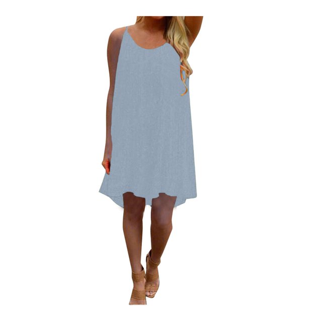 Fridja Womens Spaghetti Strap Back Howllow Out Summer Chiffon Beach Short Dress