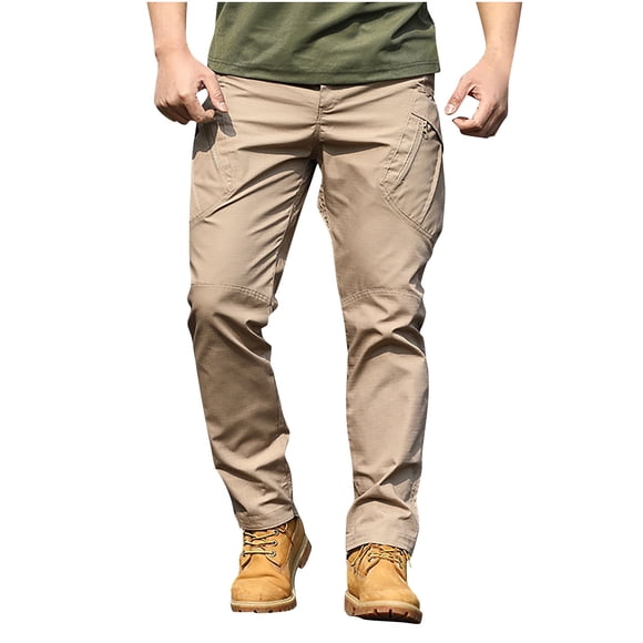 FRSASU Men's Utility Flex Cargo Pants, Classic-Fit Casual Stretch Work Pants, Water Resistant Lightweight Hiking Pants Khaki
