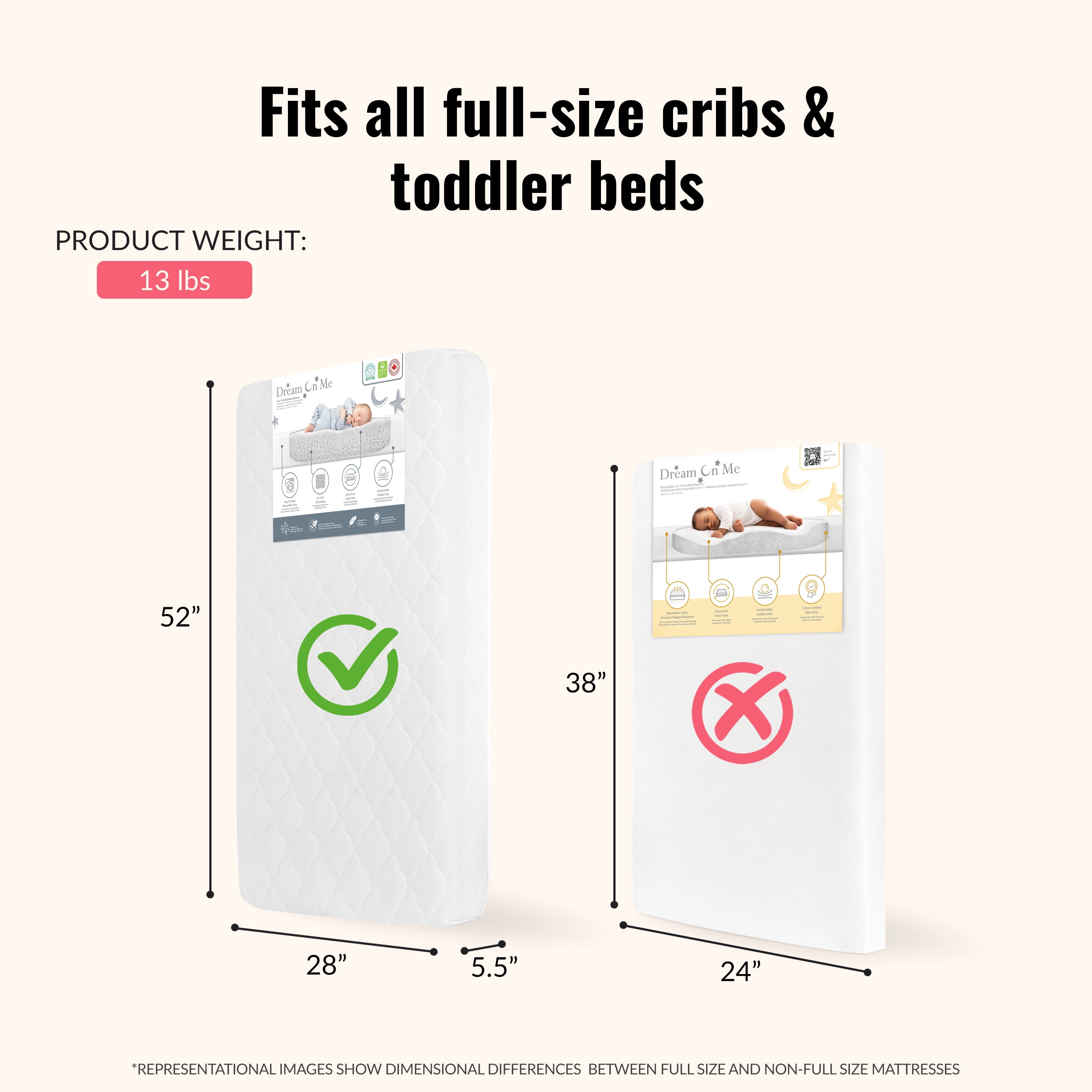 Matelas pour lit de bébé et enfant en bas âge Dream On Me Safe Sleep