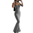 thumbnail image 1 of QJUHUNG Femmes Couleur Unie Robe Longue Sexy Bodycon Extensible Maxi Dame Printemps Automne Été Spaghetti Robe de Sangle, 1 of 8