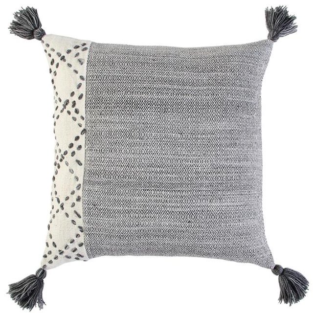 HomeRoots 403470 Ivory & Gray Accent Stitch Color Block Throw Pillow