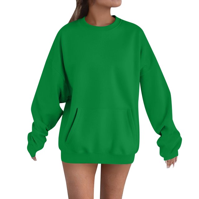 Breezora Chandail à Capuchon à Poche Surdimensionné pour Femmes, Col Rond, Chandail Décontracté Confortable, Taille m, Vert
