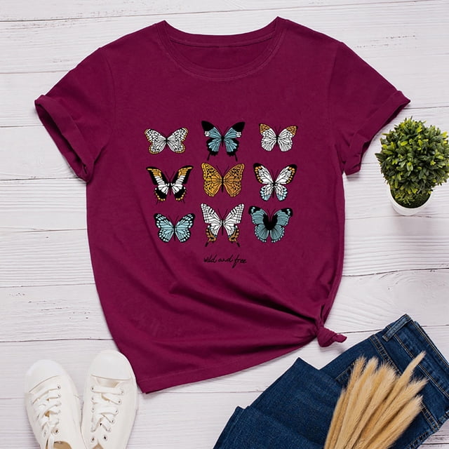 Babysbule T-Shirts pour Femmes en Liquidation Mode Décontractée Ample à Imprimé à Col Rond