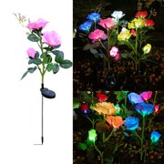 Dvkptbk Solar Garden Lights - Solar Outdoor Lights with Beautiful & Realistic Rose Flowers - 7 Color Changing Waterproof Solar Lights Outdoor for Yard Garden Decoratio Garden Decor on Clearance