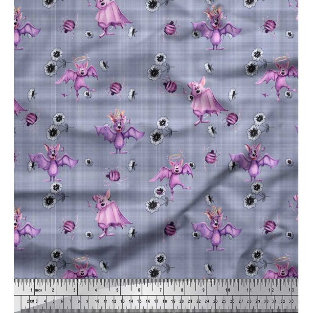 Soimoi Velvet Fabric Check,Spider & Bat Kids Print Fabric by Yard 58 Inch Wide