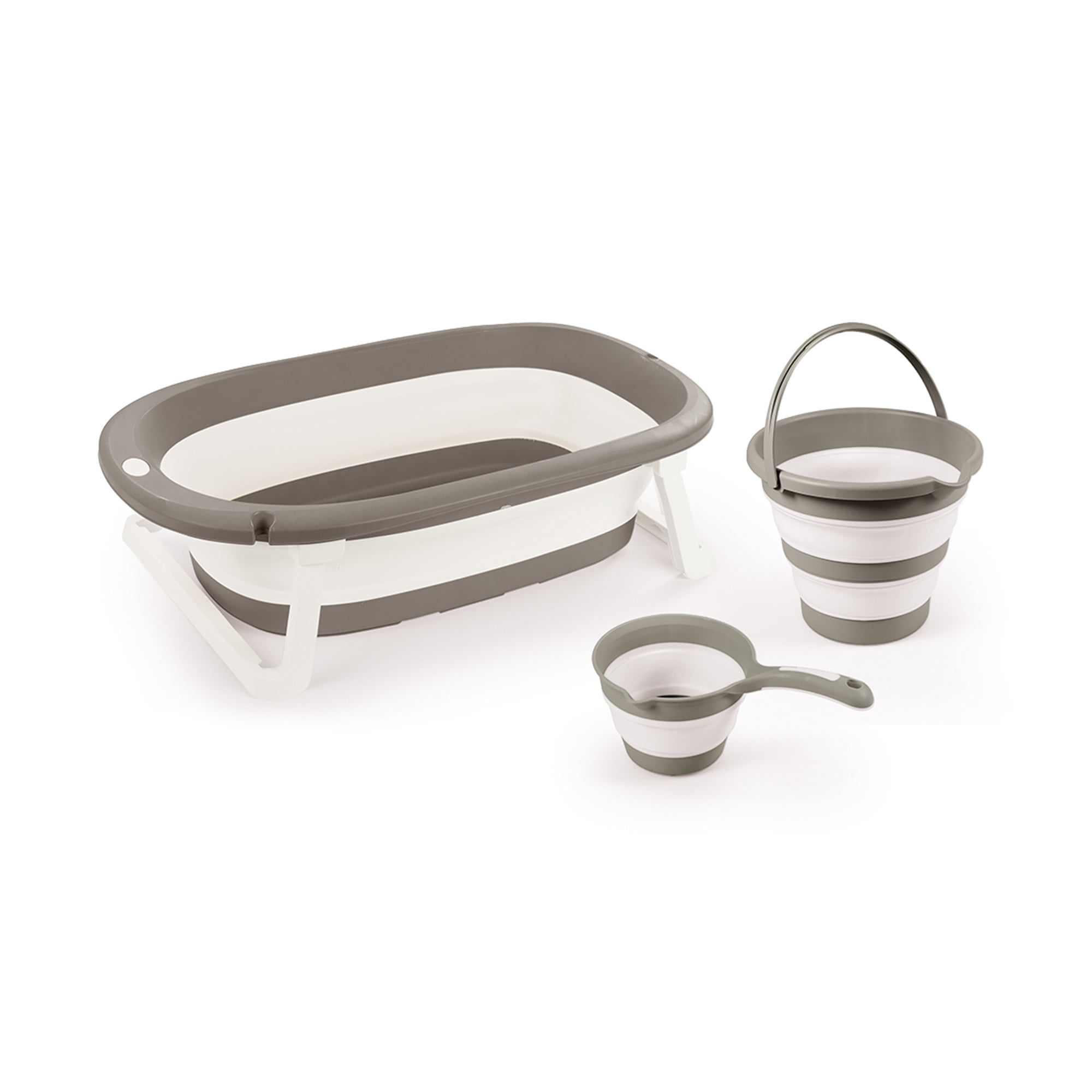 Dolu Nuve 3-Piece Foldable Baby Bath Set, Infant Tub, Bucket & Rinse Cup, Grey