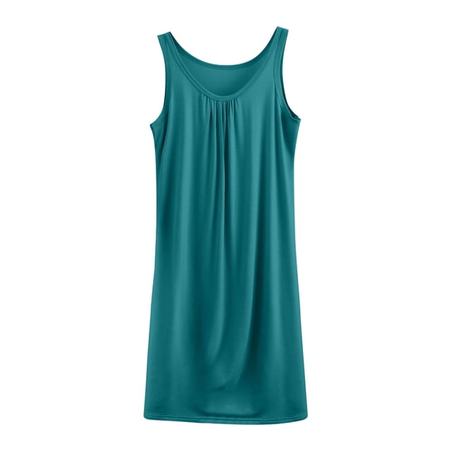 Wdfiry Womens Modal Nightgown Plus Size Sleeveless Tank Sleepwear Dress Solid Color Casual Ruched Long Nightdress Loungewear