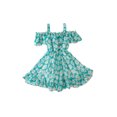 thumbnail image 1 of Xingqing 8 Colors Summer Princess Kids Girls Dress Flowers Printed Short Sleeve Off Shoulder Ruffles A-Line Chiffon Dress, 1 of 7