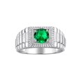 thumbnail image 1 of RYLOS Men's Ring 14K White Gold Ring, 7MM Round Shape Gemstone Designer Style Ring Fun & Fabulous Emerald May Birthstone Rings Gold Size 10, 1 of 7