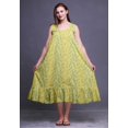 thumbnail image 3 of Bimba Chemises de Nuit en Coton Jaune Moyen à 2 Feuilles et Fleurs Imprimées pour Femmes, Robe Sans Manches, Tenue de Nuit, Robe Maxi X-Small, 3 of 6