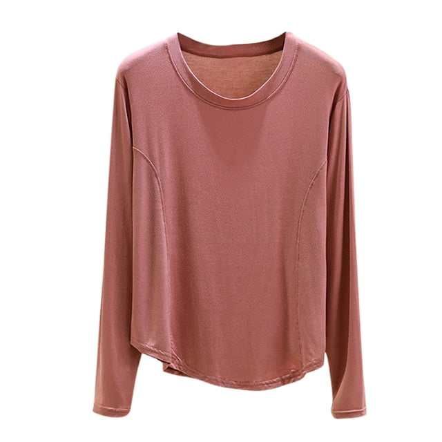 Haut de Pyjama en Modal pour Femmes 2025 Été T-Shirts à Col Rond Chandails à Manches Longues Coupe Décontractée Vêtement de Nuit Confort Tenue d'Intérieur Ultra Doux Chemise de Nuit Texturée